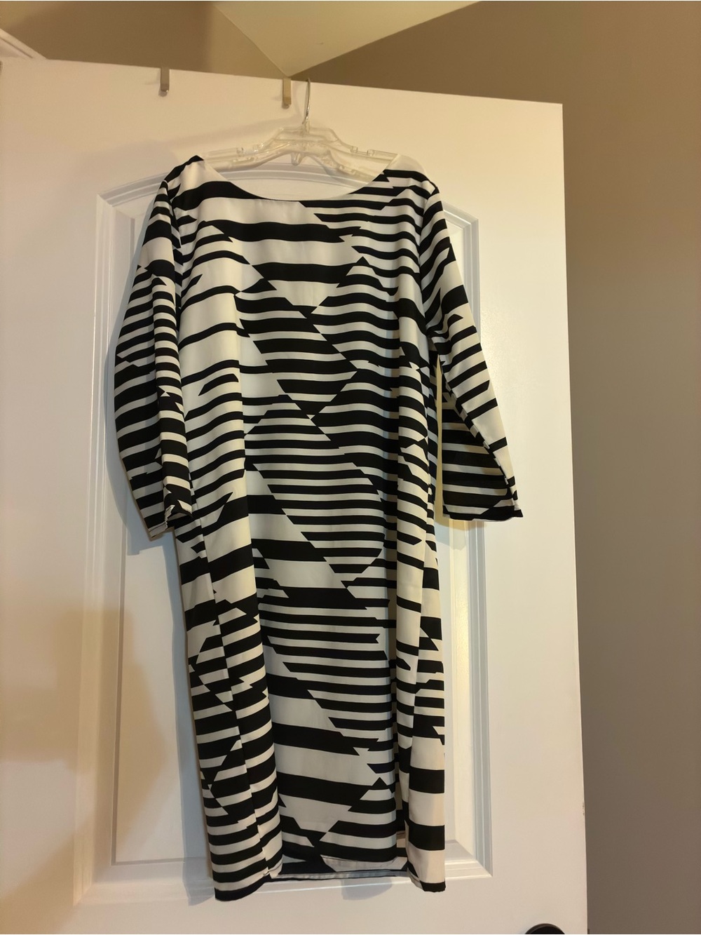Everly Black and White Geometric Striped Midi Dress
